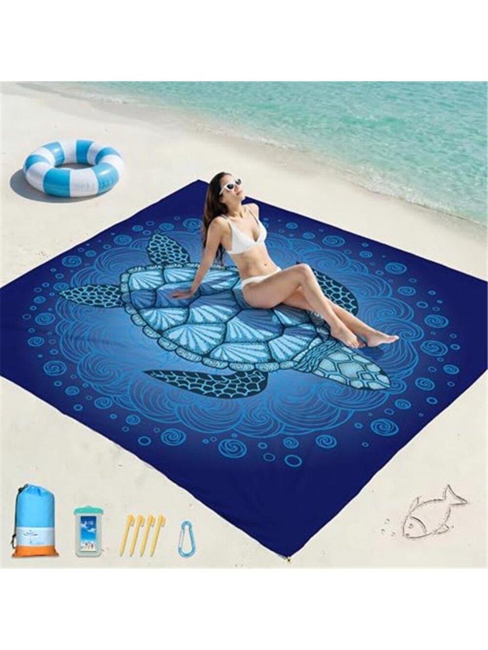 Oversized Beach Blanket Sandproof Waterproof Picnic Camping Mat Turtle Print